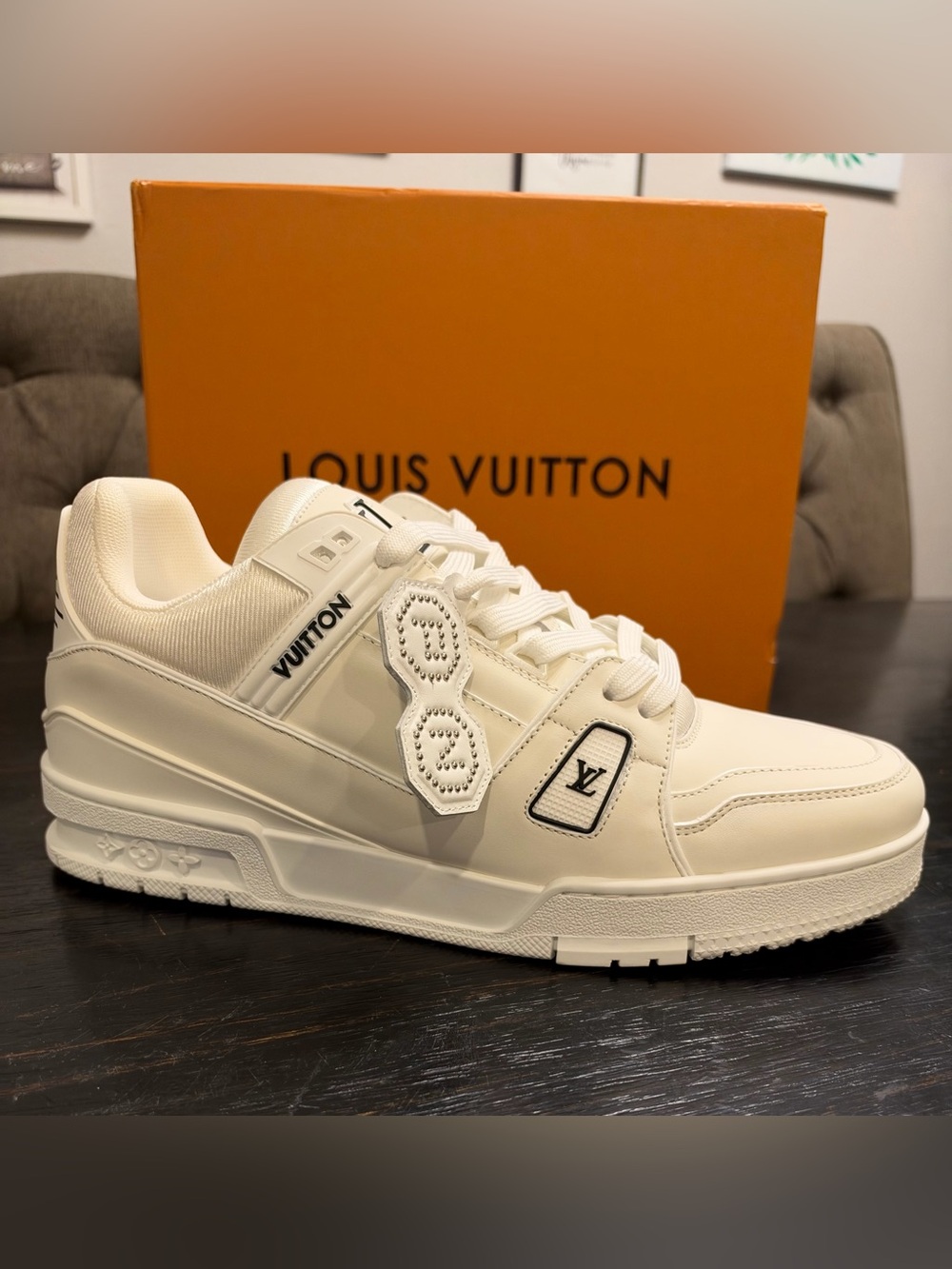 Louis Vuitton Cream/White Men's Low-Top Leather Sneakers
